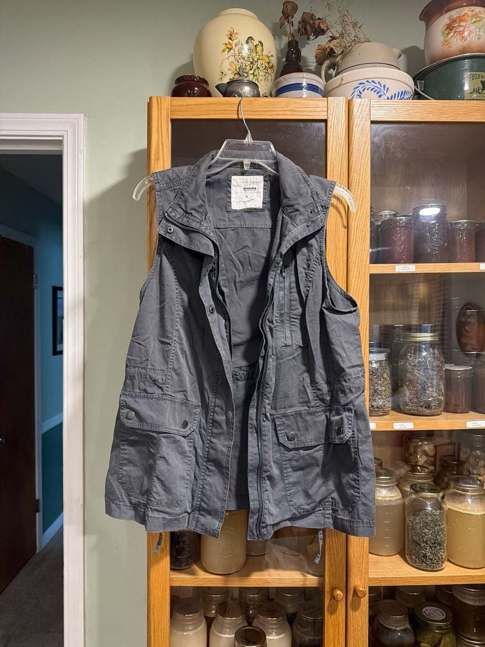 SONOMA Goods For Life Women's Gray Cotton Utility Safari Vest Size Large